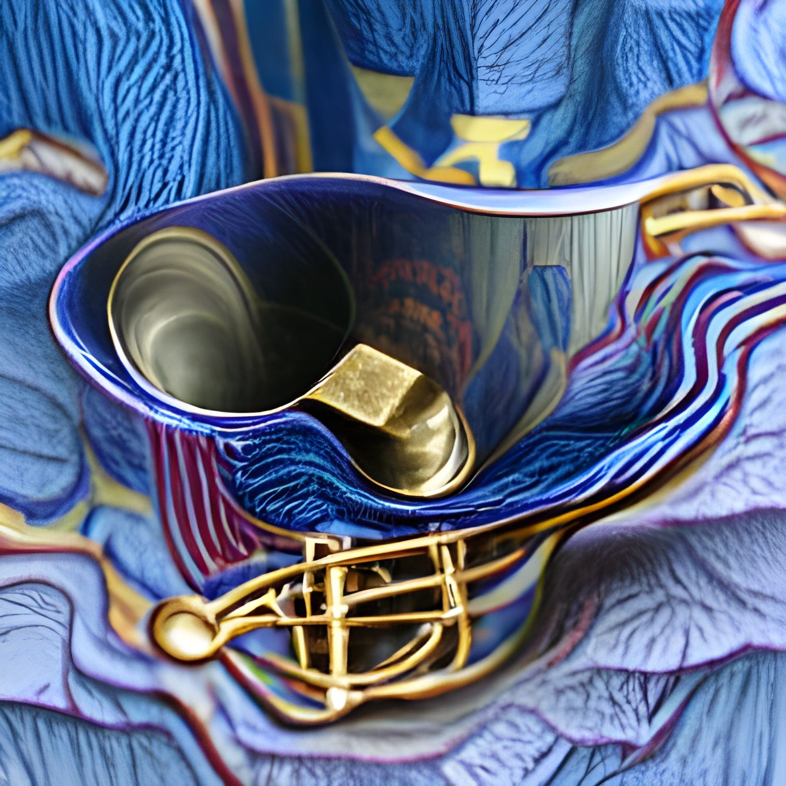 A brass cup of blues tapestry
