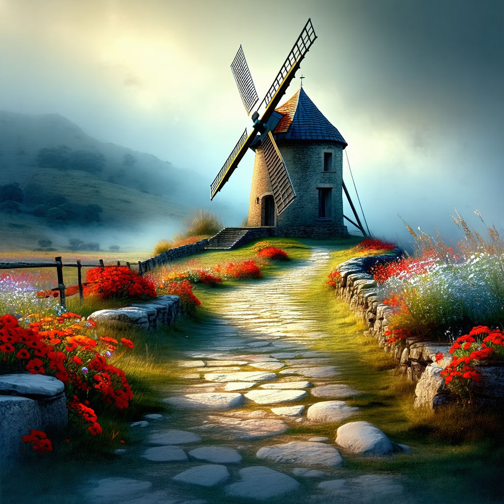 Dilapidated old medieval windmill