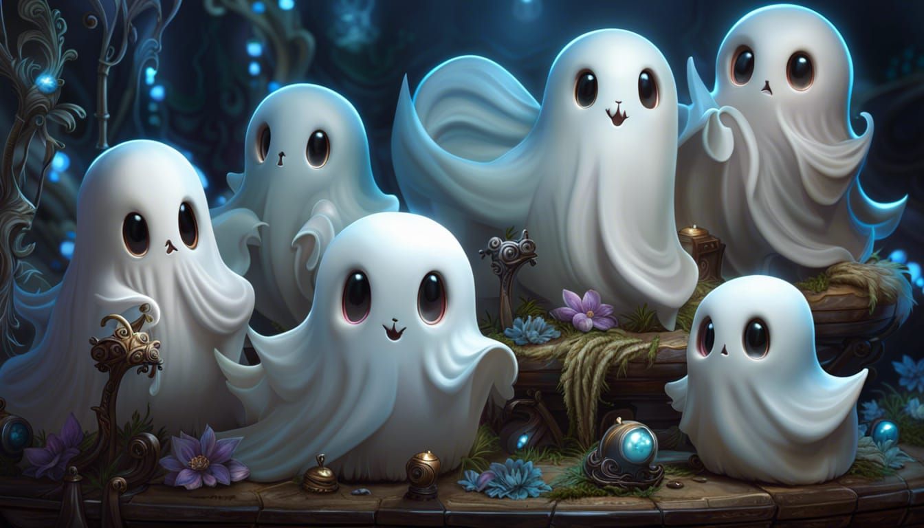 Closeup Of several Adorable ghosts By Awwchang, Todd Lockwood, Joseph Vargo, ultra quality, fine details, ...  by @The Crazy One
