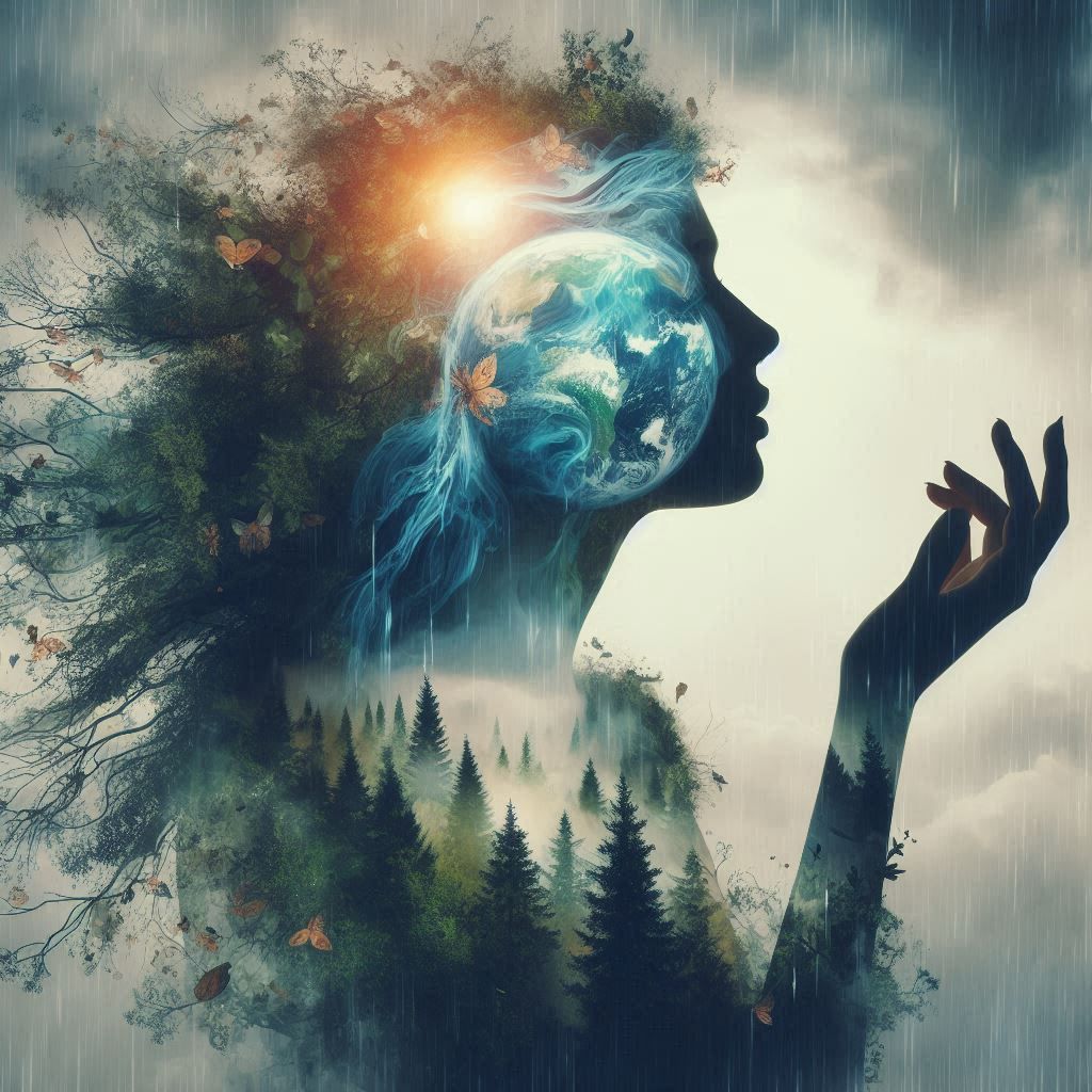 double exposure beautiful fantasy DALL-E 3 portrait landscape..