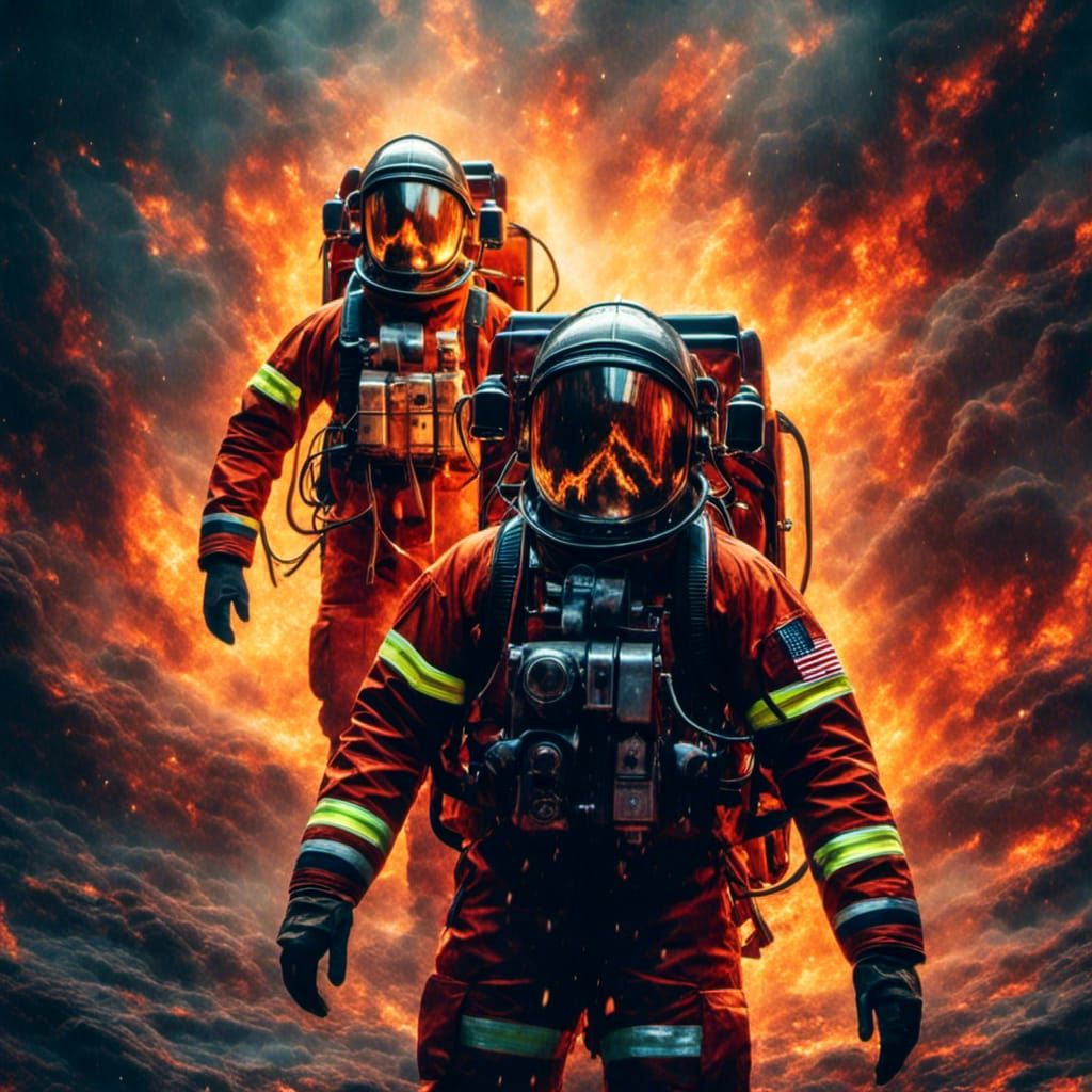 Double exposure image of fire+firefighters, awesome details, illustration <lora:Muted Rainbow:1.0> <lora:SurDime:1.0> ...  by @Aia