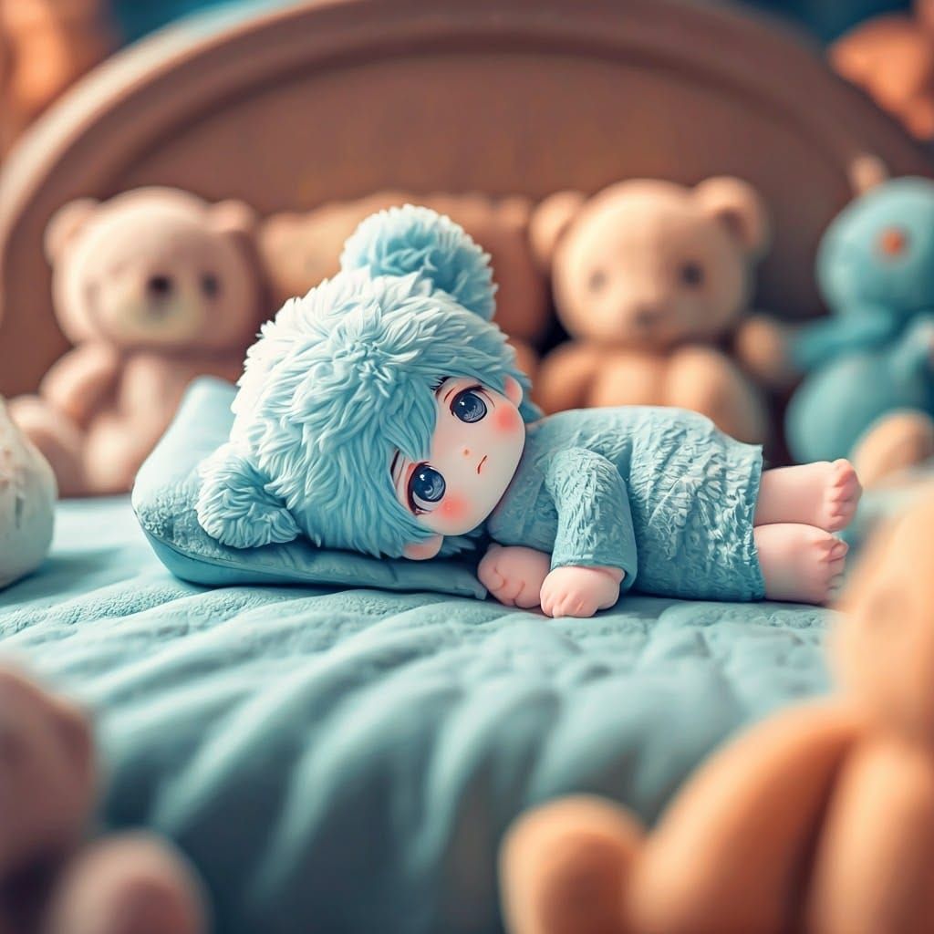 Whimsical Plush Wonderland with Delicate Doll and Toy Menage...