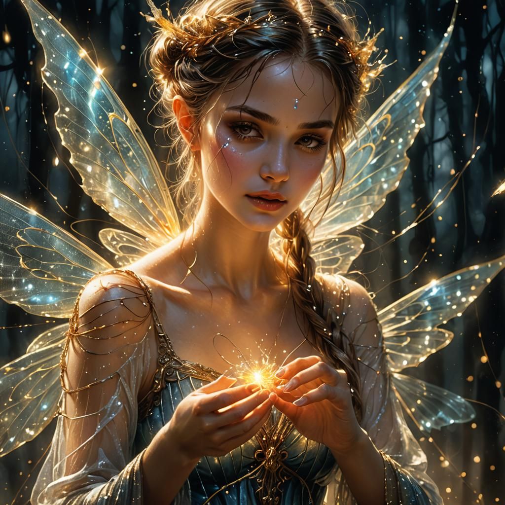 Hyper-realistic beautiful ethereal female fairy weaving magic  by @Runic