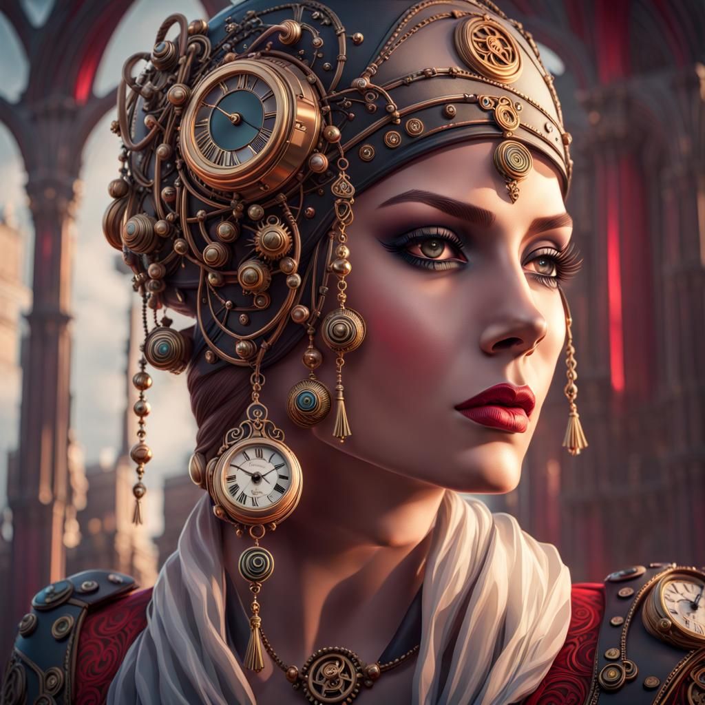 Steampunk Woman , intricate design head portrait, dramatic l...