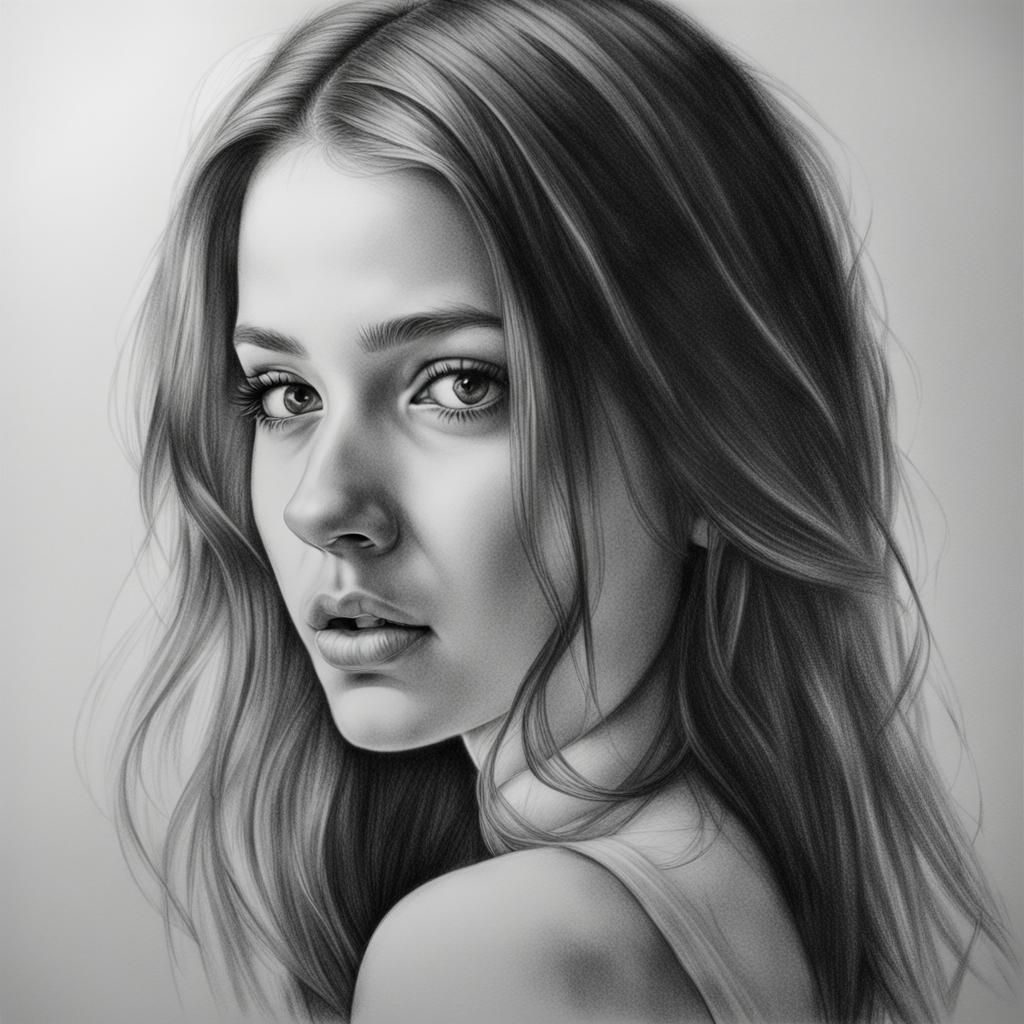 portrait of young woman with line art style