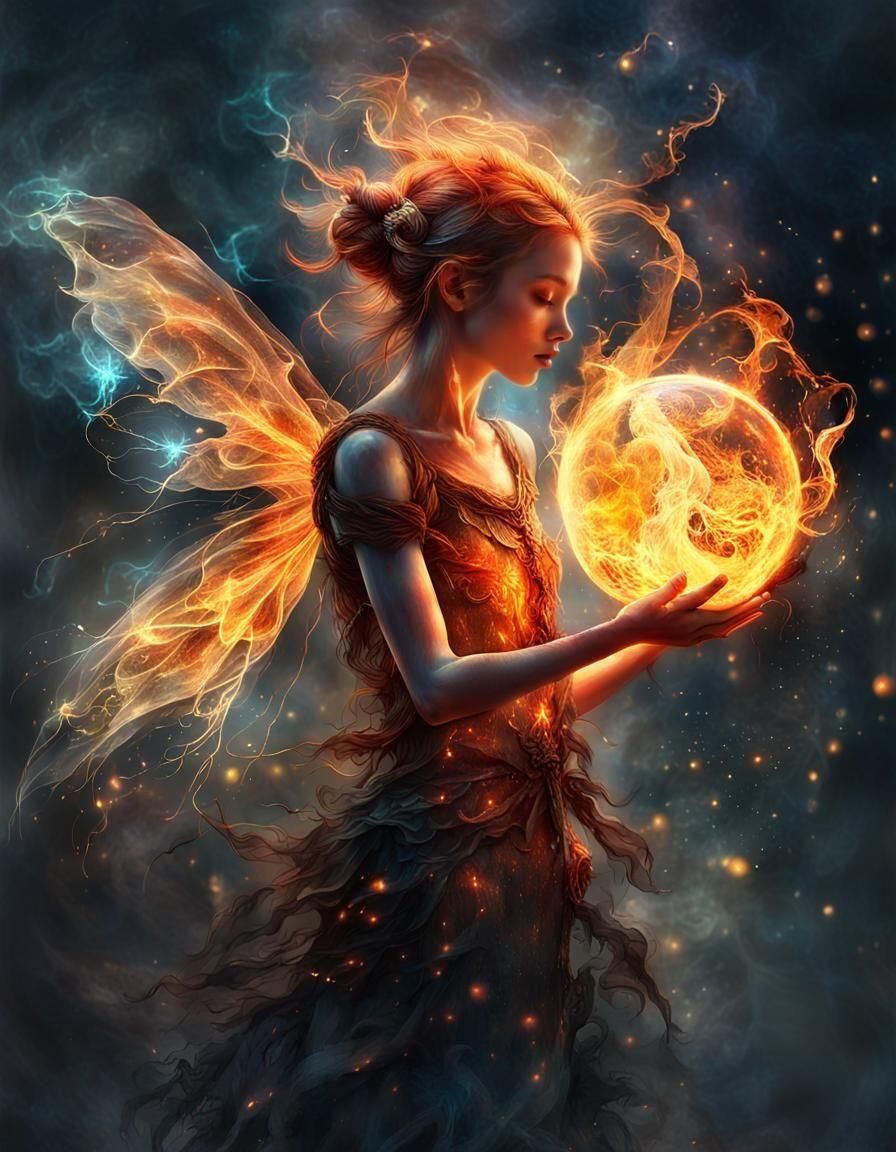 Fire fairy wielding fire  by @NillyBot
