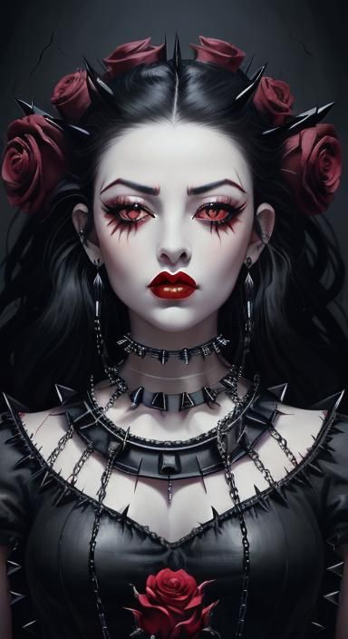 Woman with red lips,black shadow eyes,red blush,massive eyes...
