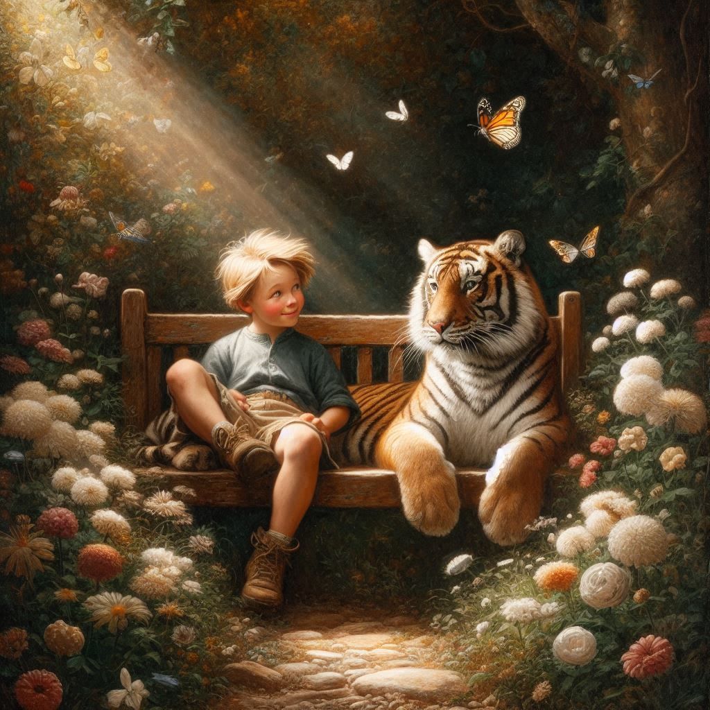 Calvin & Hobbes in the style of Rembrandt