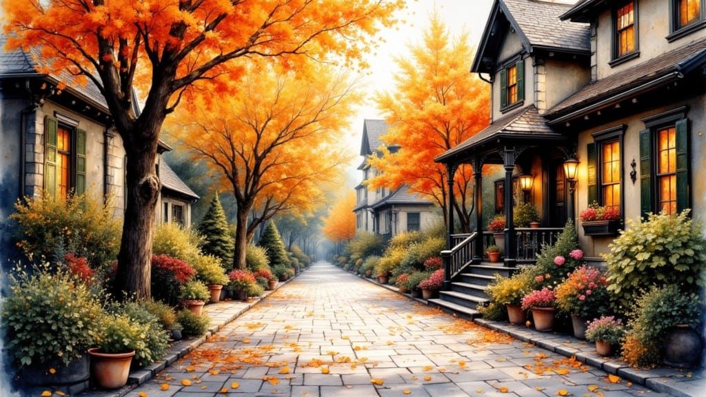 Cobblestone street at autumn  by @JBrosque