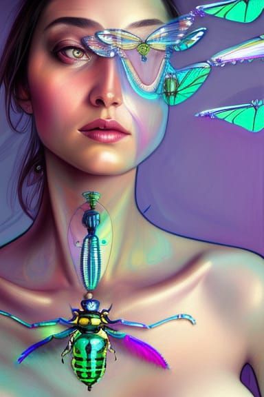 A woman vibrant colors portrait of woman made of iridescent ...