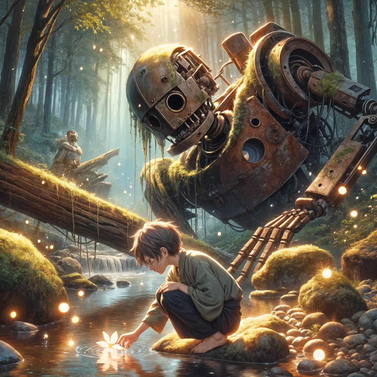 The machines had long fallen silent. But he still came — not to fix them, not to fear them, but to offer something they never knew: beauty.  by @Debbie