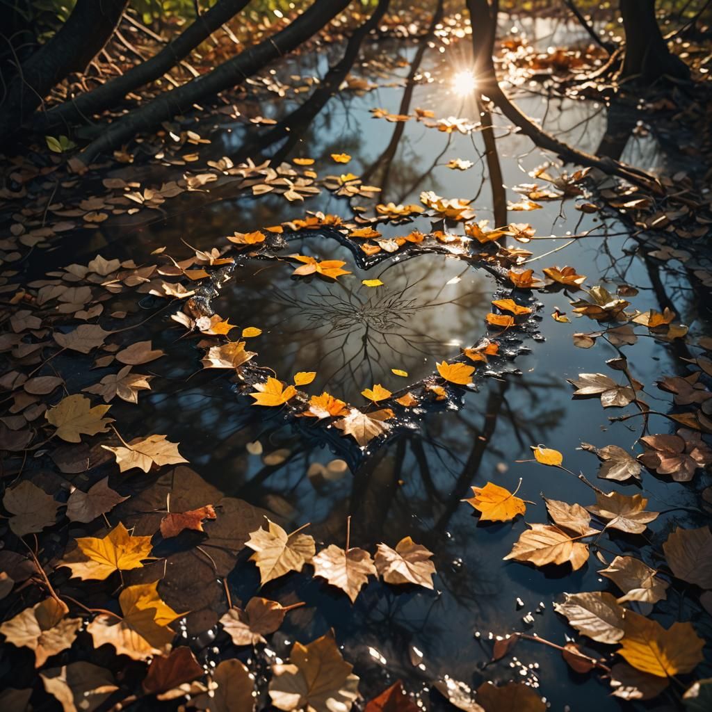 Heart Puddle: Hyperrealistic Sunlight Reflections