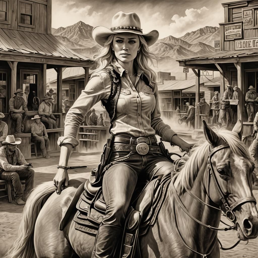 Beautiful outlaw traveling through a dusty town  by @Bex