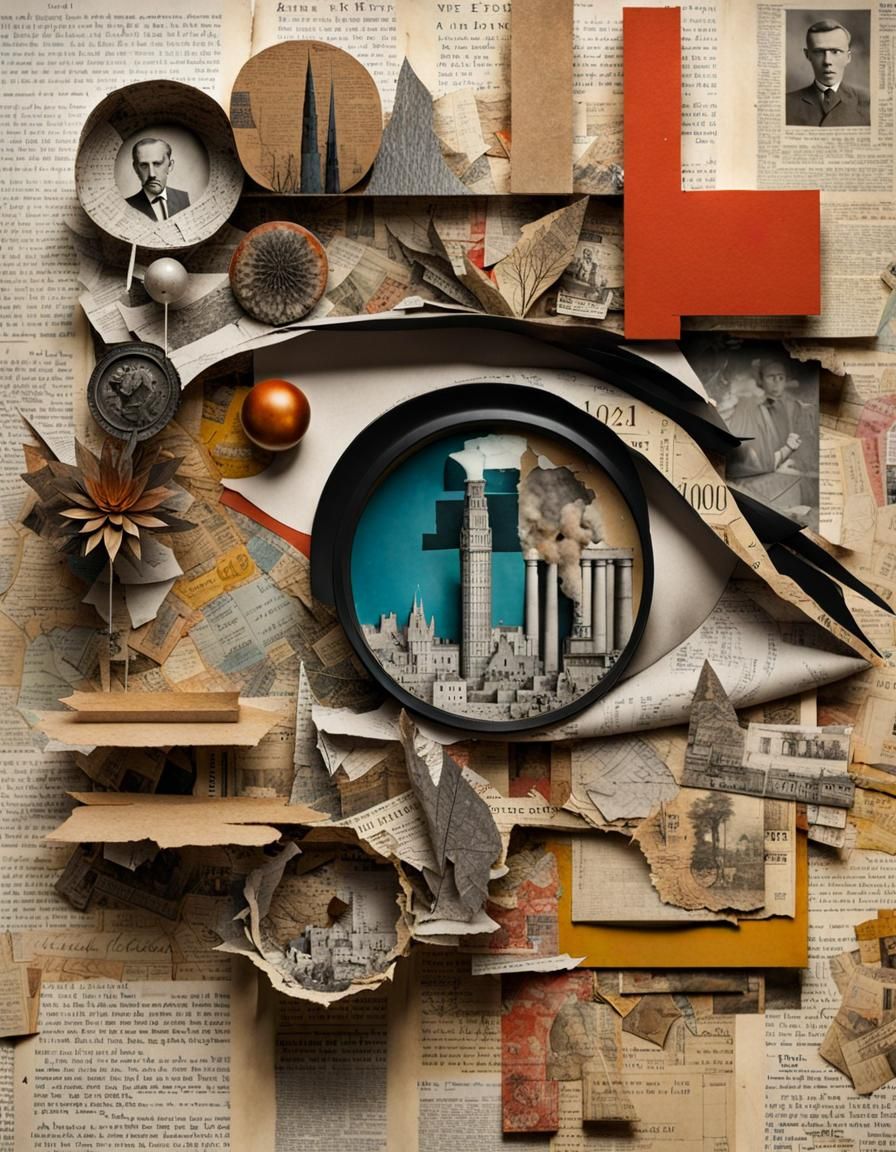 Detailed 3D Collage Art Sculpture on Paper