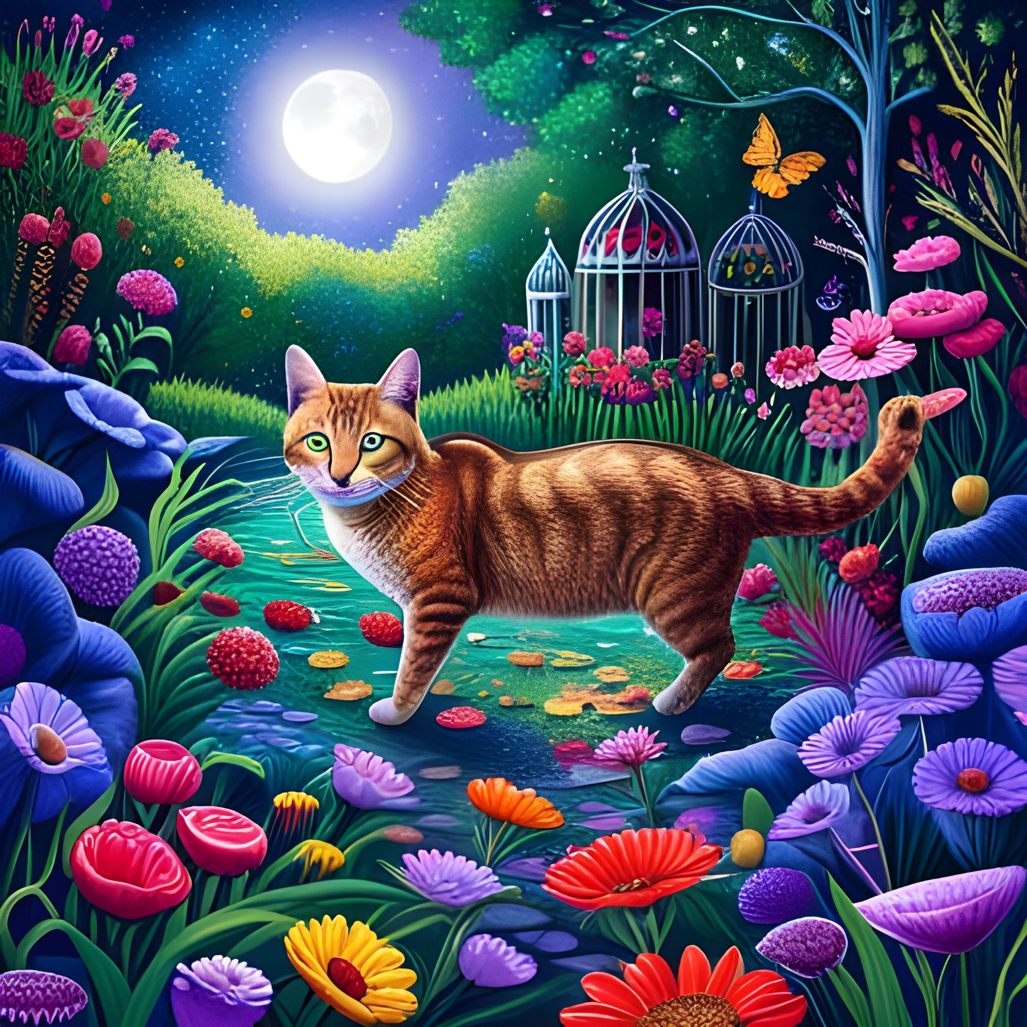 Magical Tabby Cat In The Garden - AI Generated Artwork - NightCafe Creator