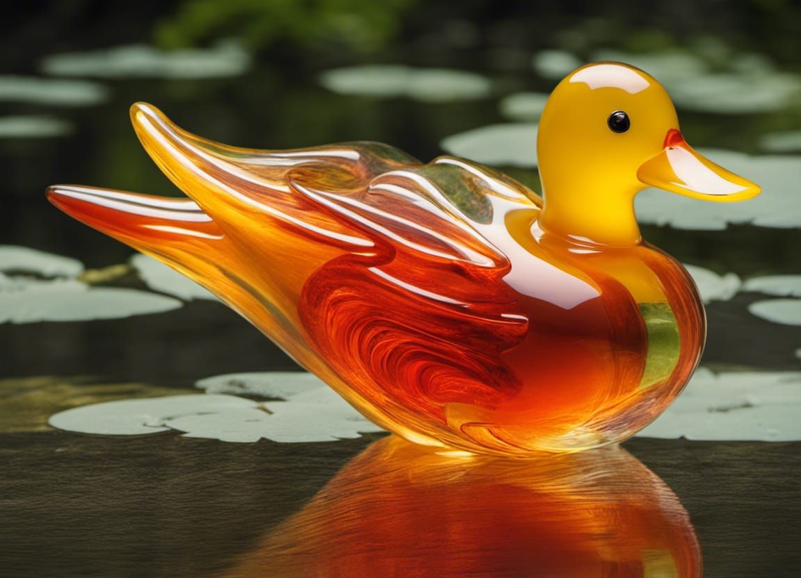 blown glass duck;by blown glass artist "Dale Chihuly" AI Generated