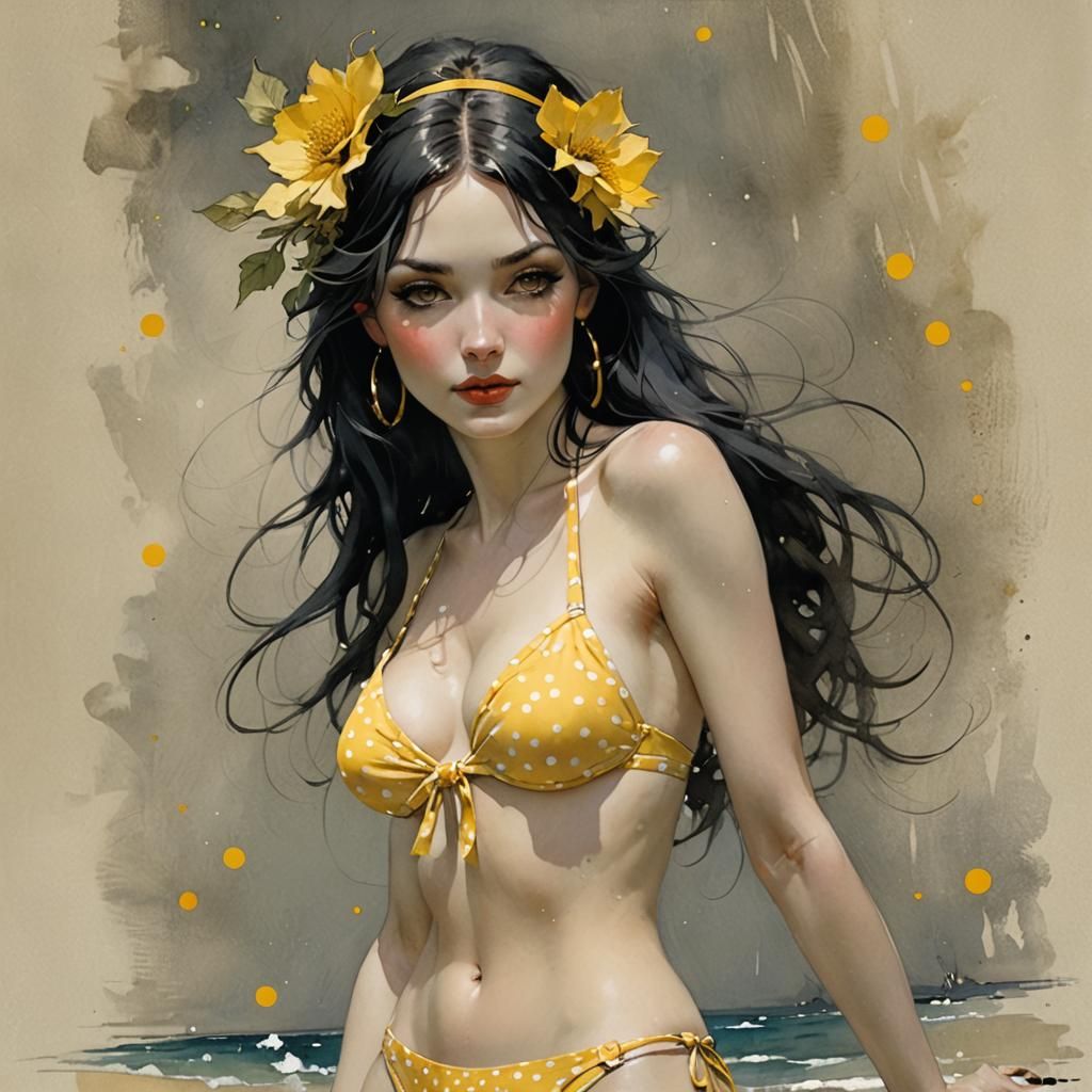 Itsy Bitsy Teenie Weenie Yellow Polka Dot Bikini - AI Generated Artwork -  NightCafe Creator