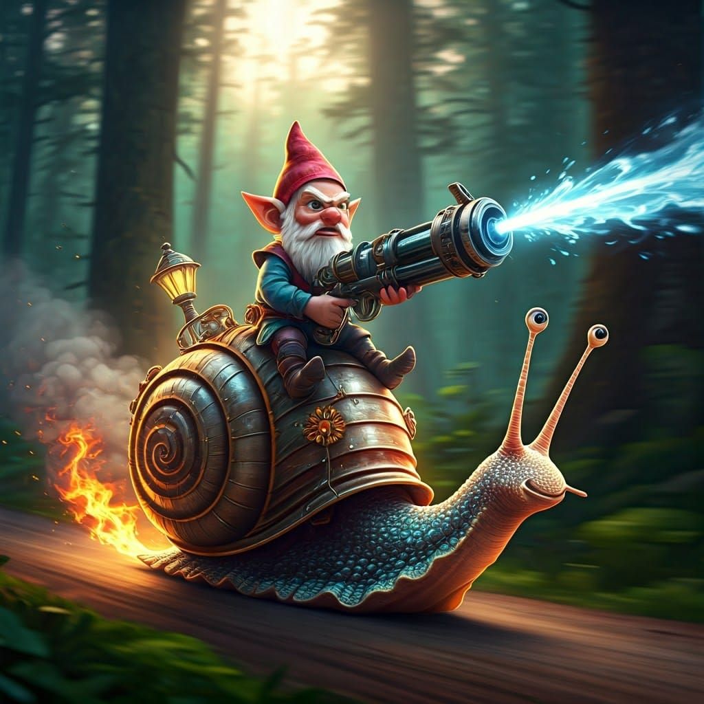 Photo in motion of a hydrognome racing to war against pyroshrooms  by @CloST 