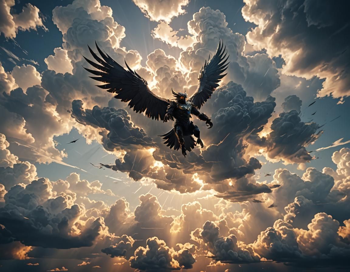 Winged Creature Soars Through Stormy Skies