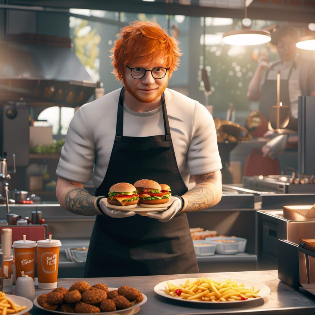 Ed Sheeran cooking at a fast food restaurant - AI Generated Artwork ...