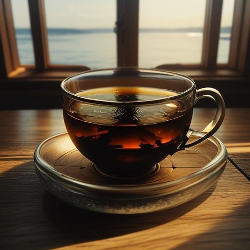 Tiny Wooden Ship in Teacup: Realistic Macro Photography