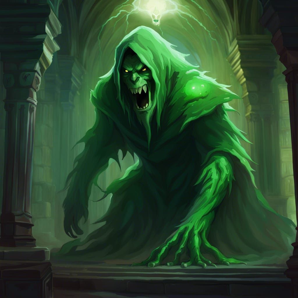 Green ghost monster in a castle - AI Generated Artwork - NightCafe Creator