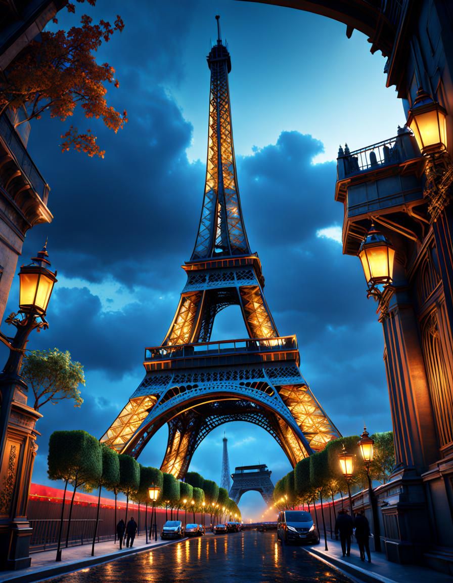 Imperfect picture of The Eiffel tower under imperfect illumi...