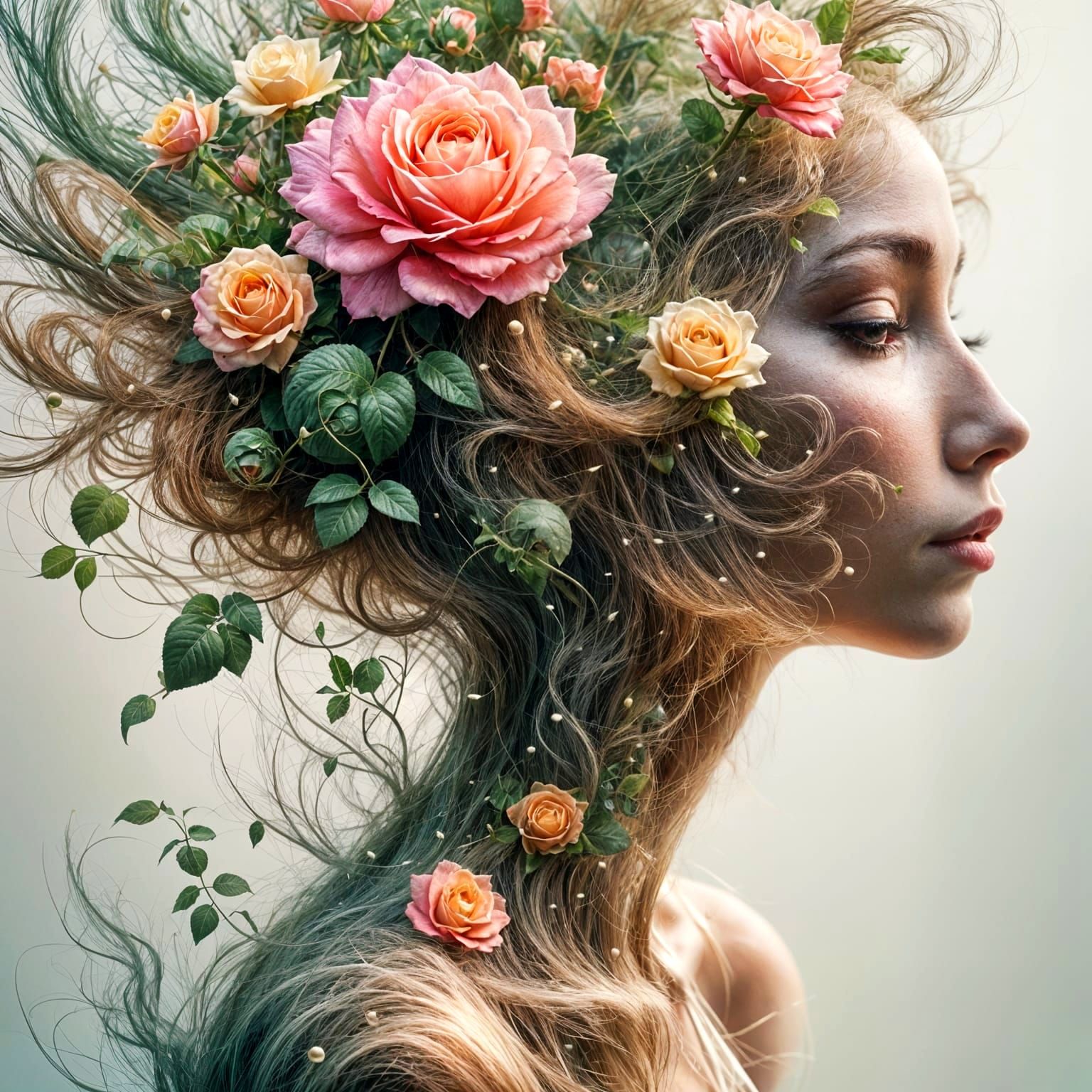 <lora:Abstract Reality:1.0> <lora:Ethereal Magic Flux:1.0> Double exposure woman rose  by @Outlander