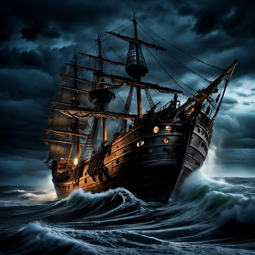 Ship of lost souls on a stormy sea