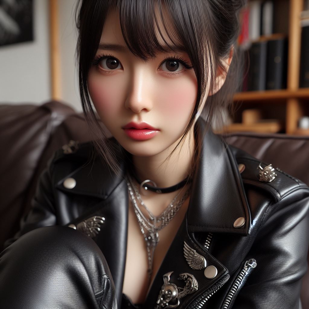Japanese girl, hard Rock fan in leather