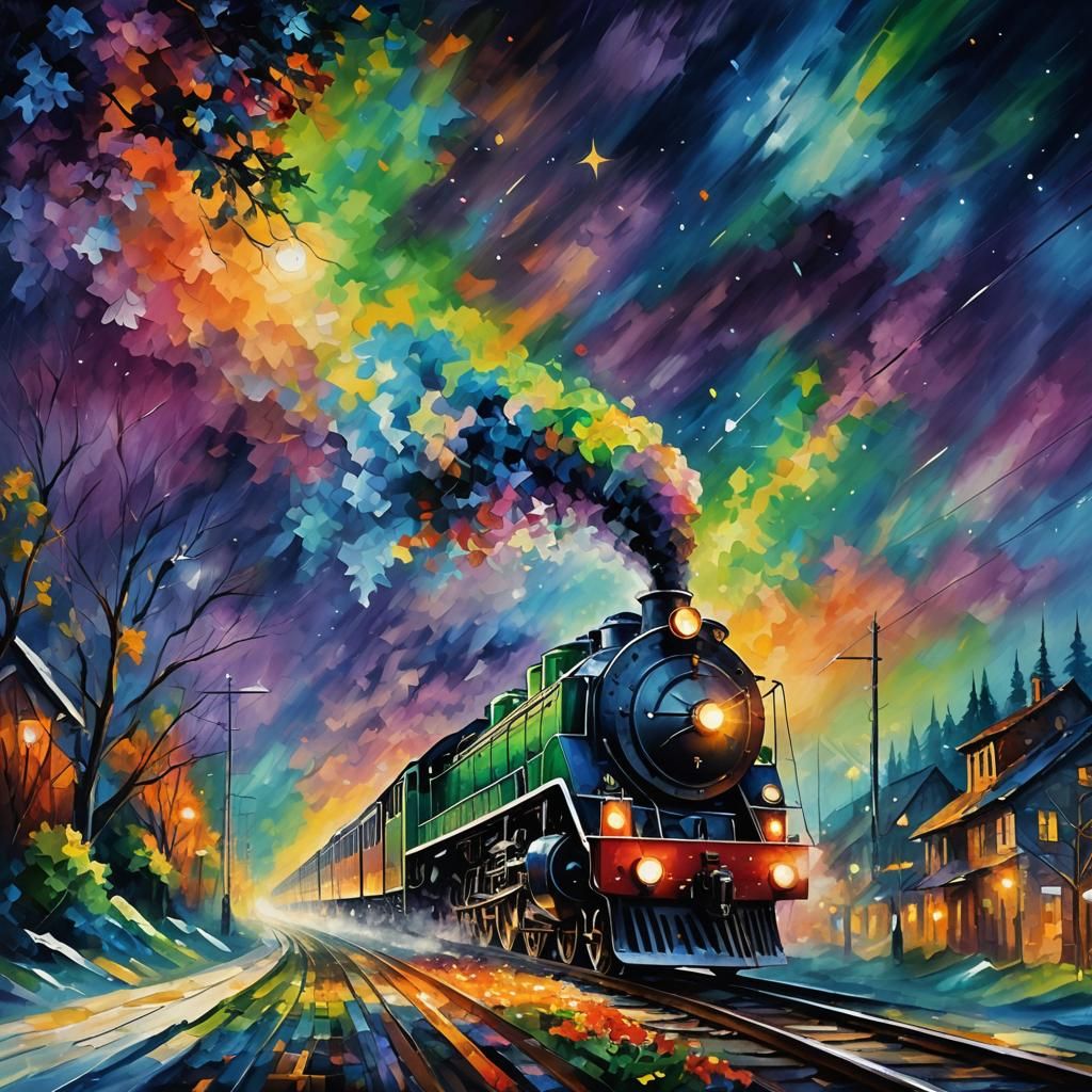 Train Under Aurora: Dynamic Afremov-Style Painting