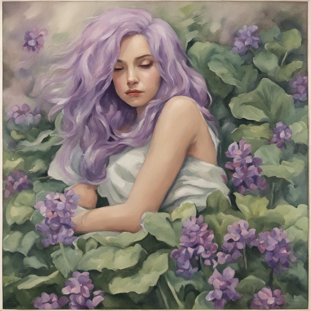 PURPLE HAIRED NYNMPH IN BED OF VIOLET