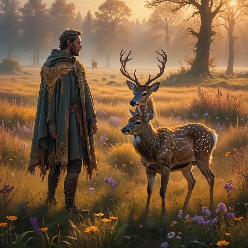 Give me man and deear image in the field