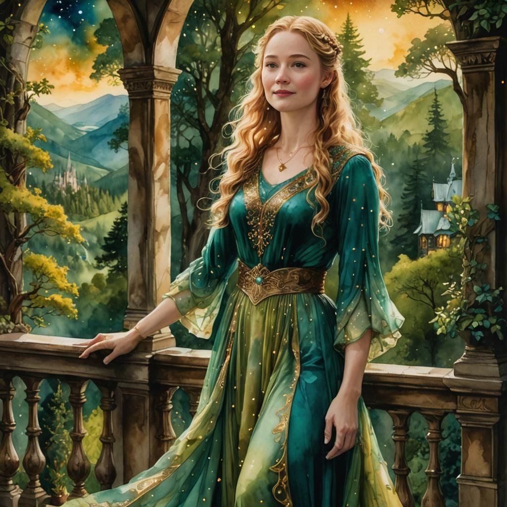 Eowyn on a Balcony in Rivendell at Nightfall