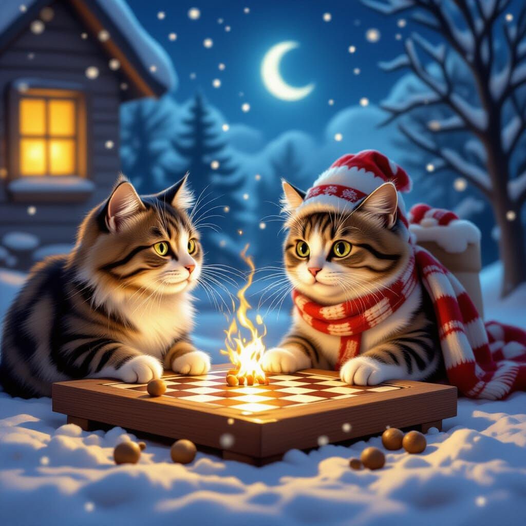 Cat and Mouse Chess Game in Gritty Refinery