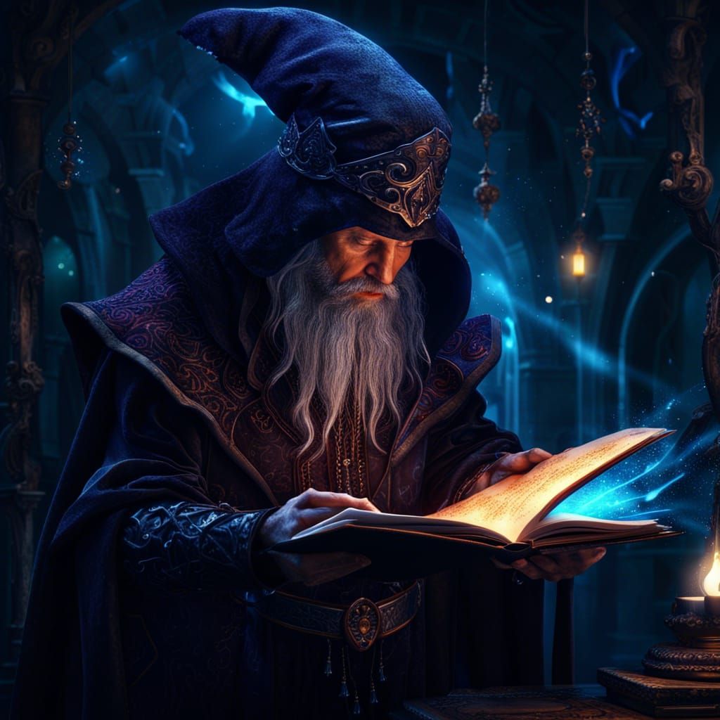 Dark sorcerer and his book of spells