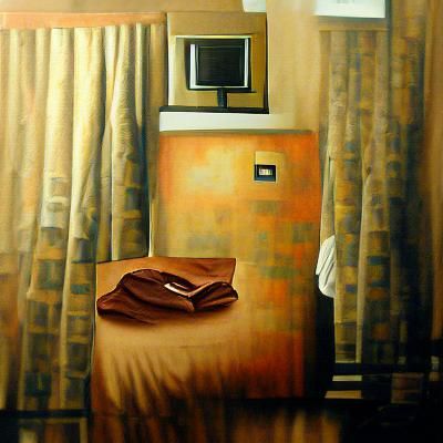 Lonely brown hotel room oil on canvas detailed painting