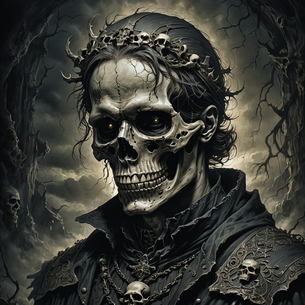 Dark Fantasy Skull Portrait in Doré Style