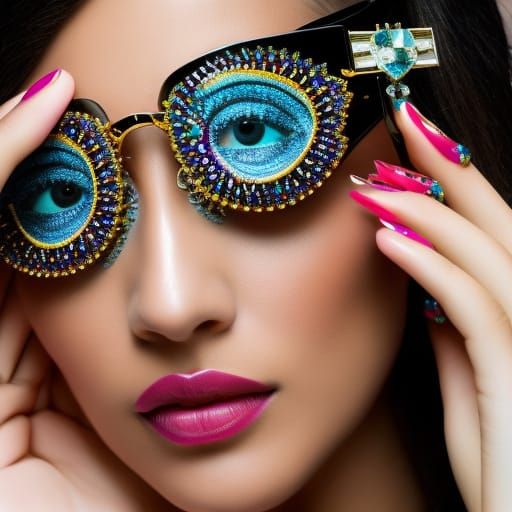 Beautiful Nerdy Goddess Wearing Crazy Ornate Jeweled Eyeglasses