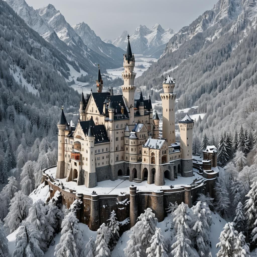 Neuschwanstein in the snow - AI Generated Artwork - NightCafe Creator