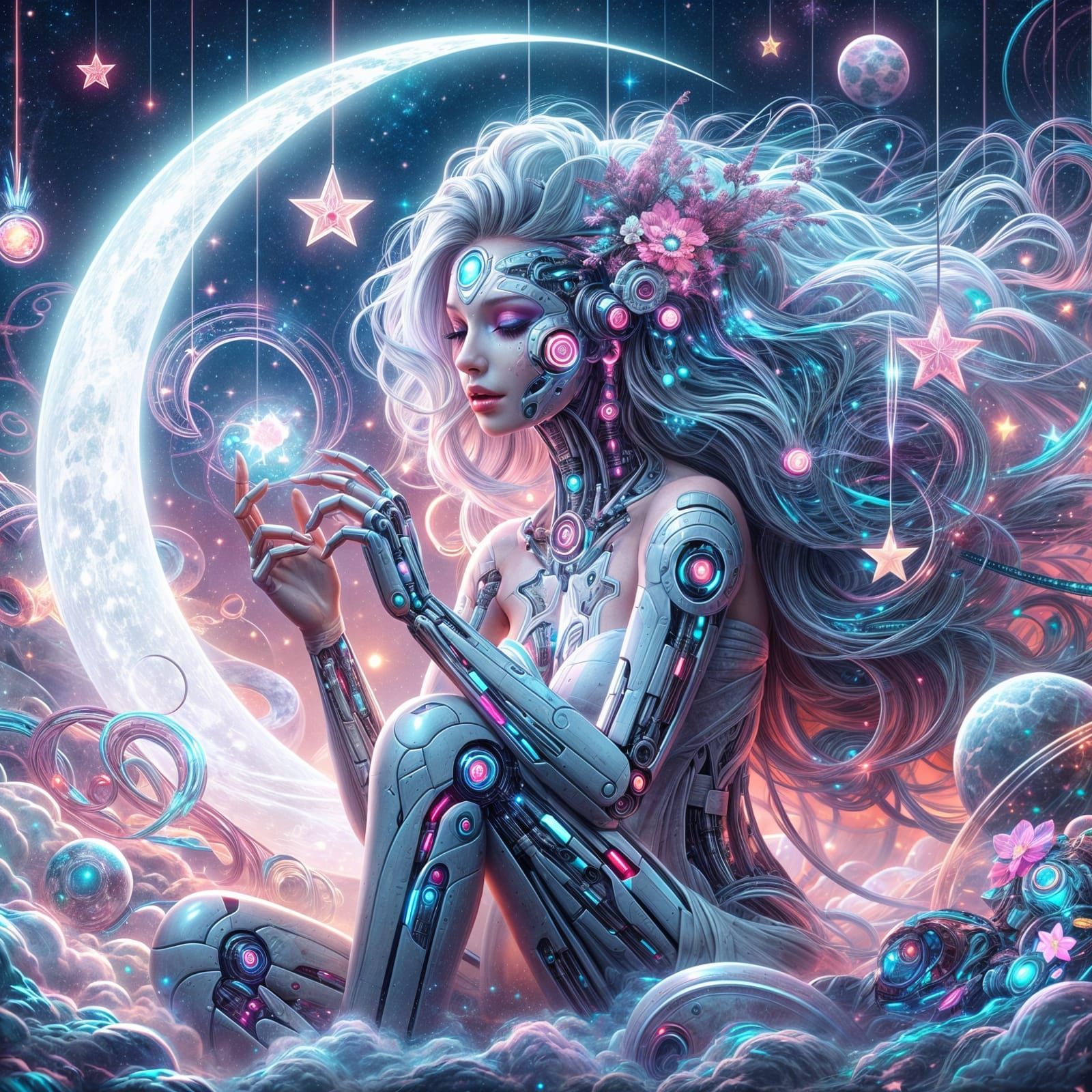 Cyberpunk girl on the moon