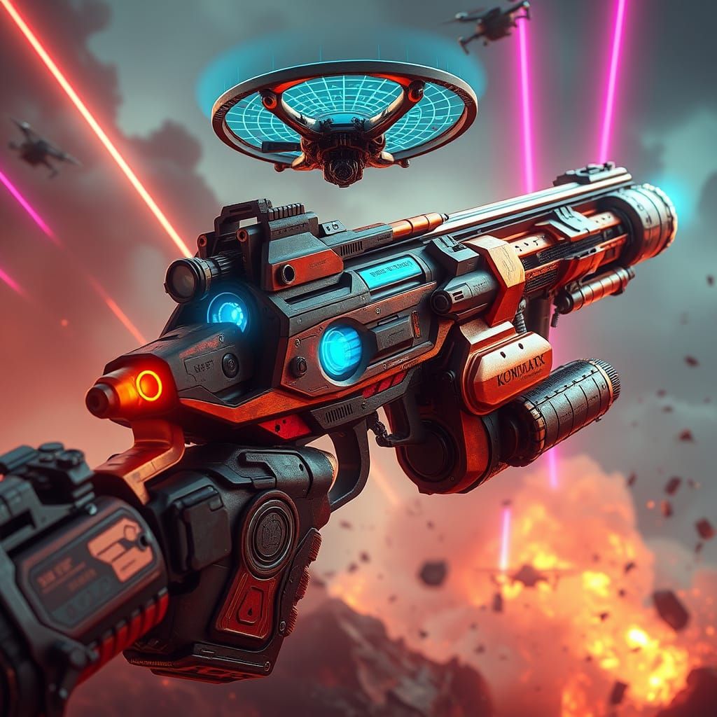 Gigantic Biomechanical Gun in Cyberpunk Style