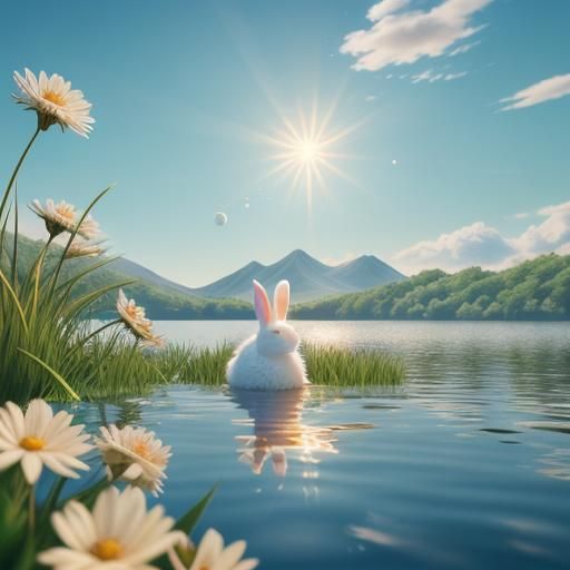 Anime Rabbit by Lake in Golden Hour Lighting