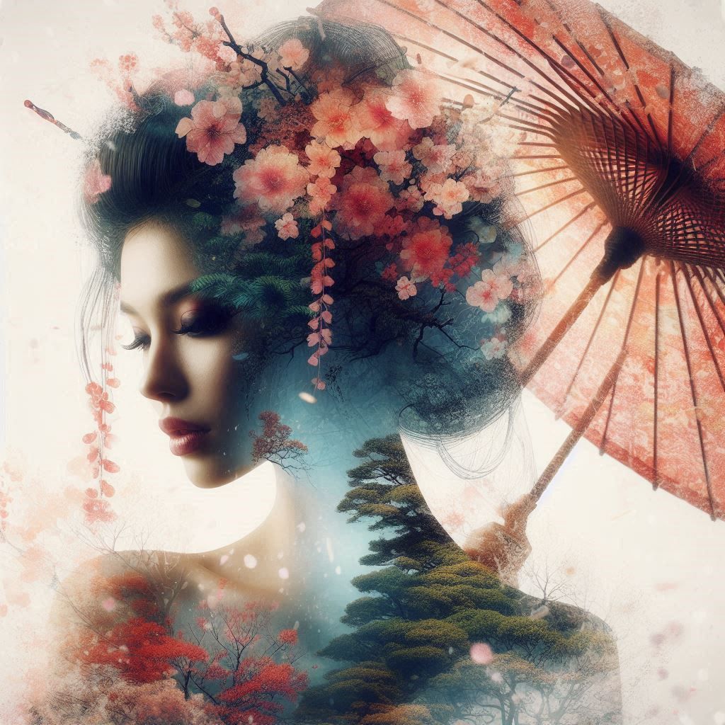double exposure beautiful fantasy DALL-E 3 portrait landscap...