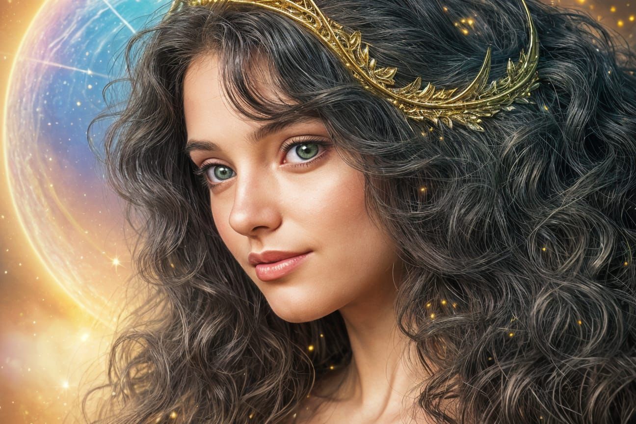 Ethereal Goddess in Golden Diadem, Celestial Realms