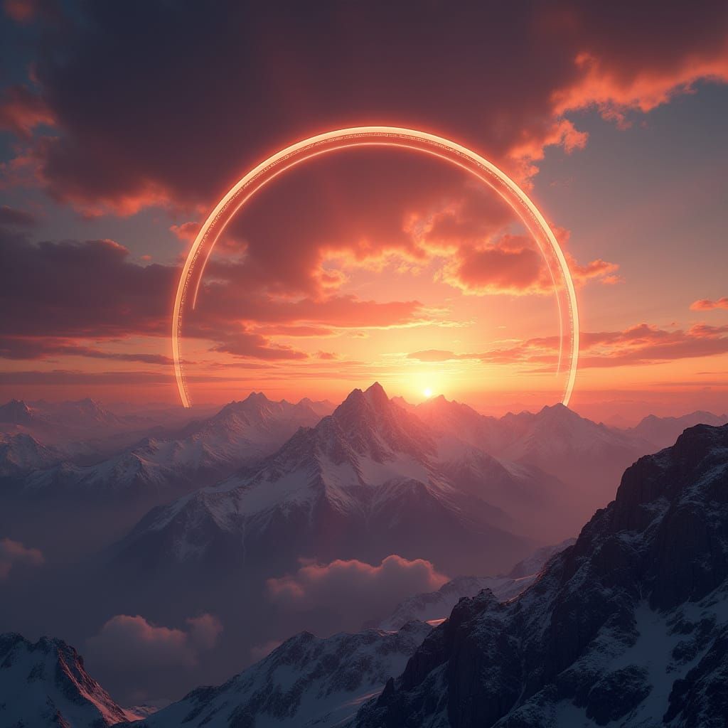 Majestic Mountains Meet Saturn's Rings at Sunset