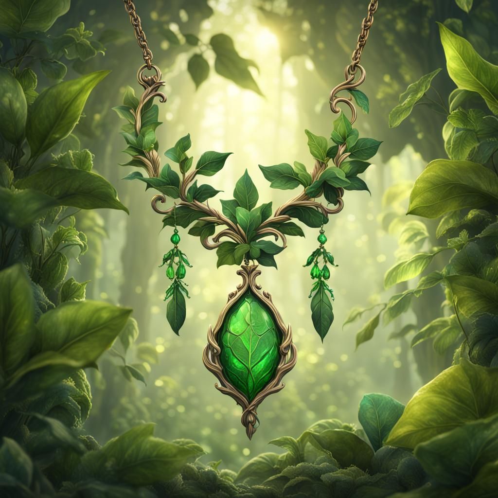 Necklace with green leaves for elf