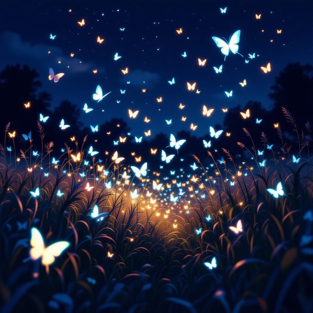 Bioluminescent Butterflies in Ethereal Meadow
