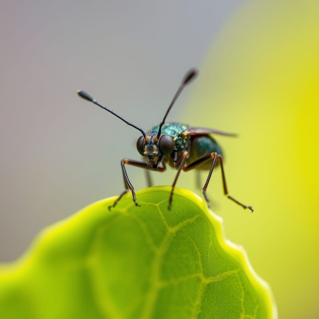 Intricately Detailed Insect on a Green Leaf in Hyper-Realism...