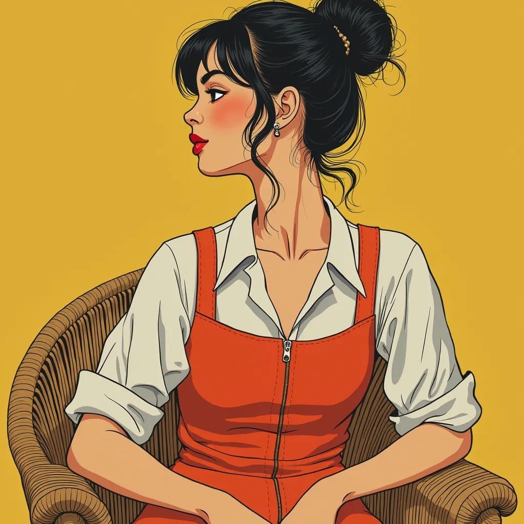 only a woman in a orange shirt